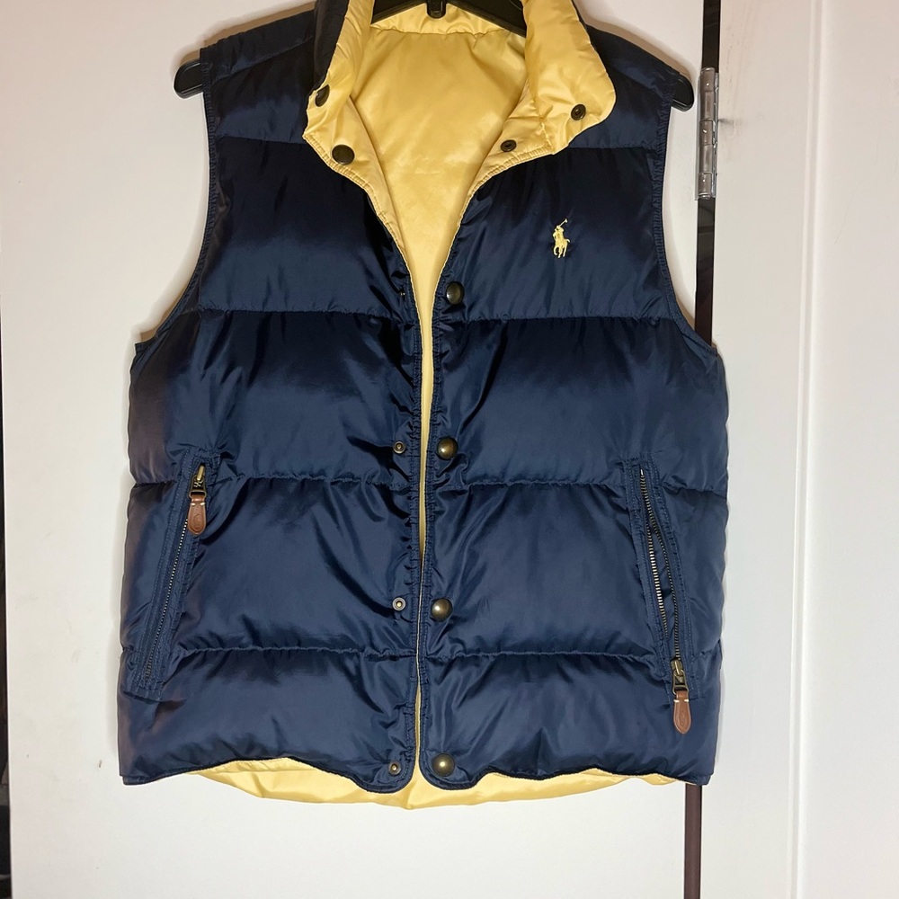 Ralph Lauren Navy Puffer Vest with Yellow Lining